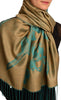 Roses On Mocha Beige Pashmina Feel With Tassels