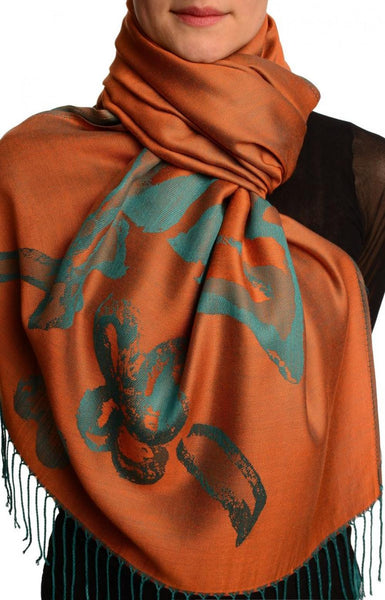 Roses On Terracotta Pashmina Feel With Tassels