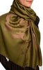 Roses On Olive Green Pashmina Feel With Tassels