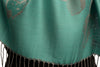 Roses On Teal Blue Pashmina Feel With Tassels