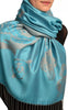 Roses On Maya Blue Pashmina Feel With Tassels