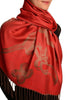 Roses On Red Pashmina Feel With Tassels
