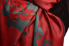 Roses On Dark Red Pashmina Feel With Tassels