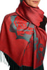 Roses On Dark Red Pashmina Feel With Tassels