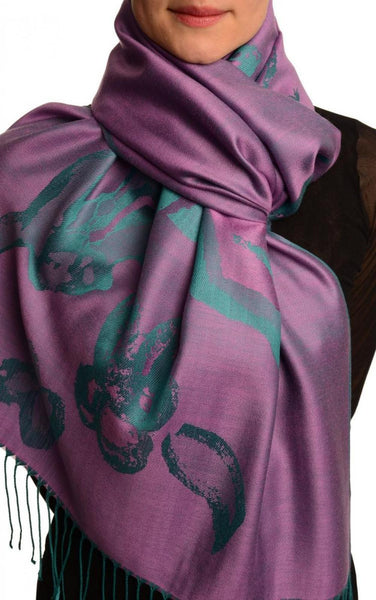 Roses On Purple Pashmina Feel With Tassels