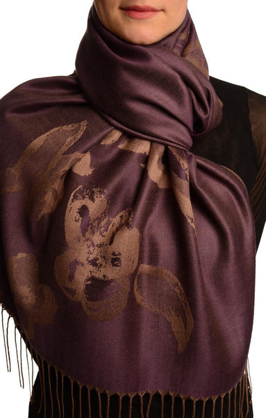 Roses On Dark Purple Pashmina Feel With Tassels