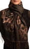 Roses On Black Pashmina Feel With Tassels