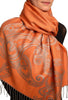 Joined Paisleys On Terracotta Pashmina Feel With Tassels