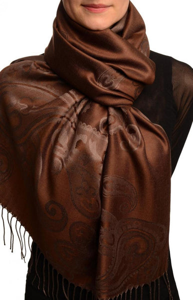 Joined Paisleys On Brown Pashmina Feel With Tassels