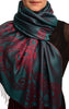 Joined Red Paisleys On Teal Blue Pashmina Feel With Tassels