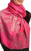 Joined Paisleys On Fuchsia Pink Pashmina Feel With Tassels