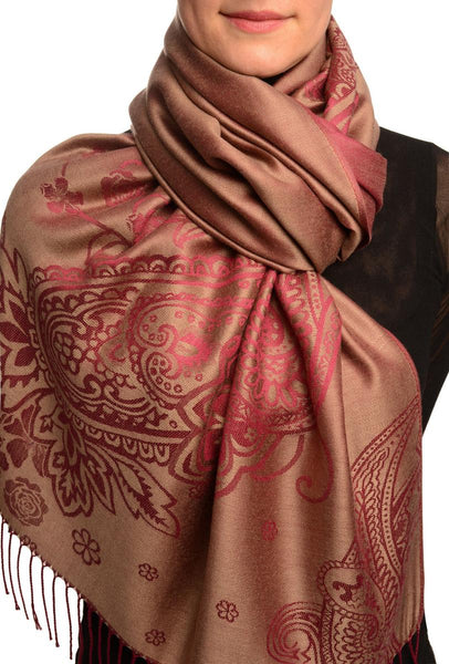 Paisley & Roses On Brown Pashmina Feel With Tassels