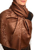 Paisley & Roses On Dark Brown Pashmina Feel With Tassels