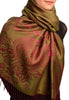 Paisley & Roses On Olive Green Pashmina Feel With Tassels