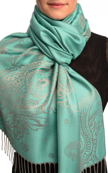 Paisley & Roses On Eton Blue Pashmina Feel With Tassels