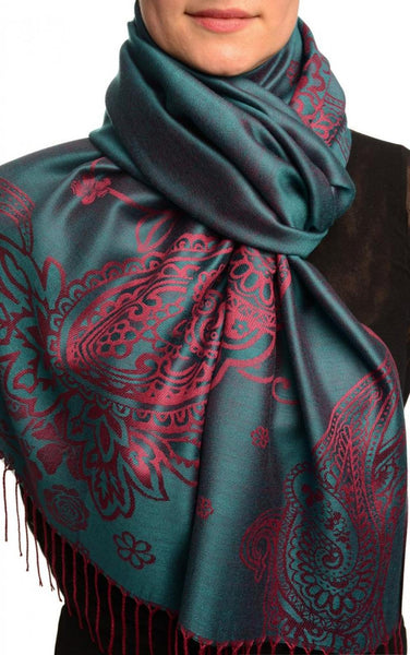 Paisley & Roses On Cerulean Blue Pashmina Feel With Tassels