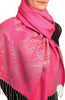 Paisley & Roses On Fuchsia Pink Pashmina Feel With Tassels