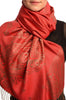 Paisley & Roses On Red Pashmina Feel With Tassels