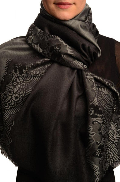 Grey Woven Lace On Black Pashmina Feel