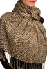 Small Black Leopard On Cappuccino Pashmina Feel With Tassels