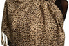 Small Black Leopard On Cappuccino Pashmina Feel With Tassels