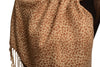Small Brown Leopard On Cappuccino Pashmina Feel With Tassels