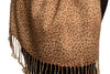 Small Brown Leopard On Cappuccino Pashmina Feel With Tassels