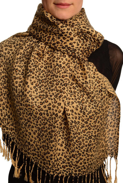 Small Leopard On Mocha Pashmina Feel With Tassels