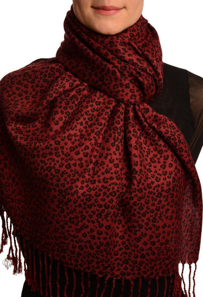 Small Leopard On Burgundy Pashmina Feel With Tassels