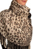 Cappuccino Diagonal Leopard On White Pashmina Feel With Tassels