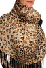 Mocha Diagonal Leopard On White Pashmina Feel With Tassels