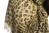 Green Diagonal Leopard On White Pashmina Feel With Tassels