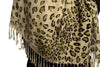 Green Diagonal Leopard On White Pashmina Feel With Tassels