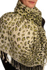 Green Diagonal Leopard On White Pashmina Feel With Tassels