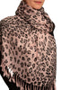 Grey Diagonal Leopard On Pink Pashmina Feel With Tassels