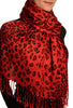 Burgundy Diagonal Leopard On Red Pashmina Feel With Tassels