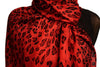 Burgundy Diagonal Leopard On Red Pashmina Feel With Tassels