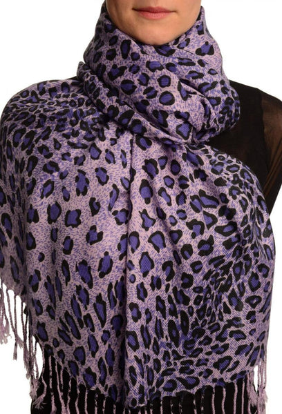 Purple Diagonal Leopard On Lilac Pashmina Feel With Tassels