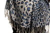 Blue Diagonal Leopard On White Pashmina Feel With Tassels