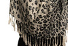 Grey Diagonal Leopard On White Pashmina Feel With Tassels