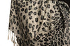 Grey Diagonal Leopard On White Pashmina Feel With Tassels