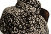 White Diagonal Leopard On Black Pashmina Feel With Tassels