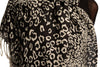 White Diagonal Leopard On Black Pashmina Feel With Tassels