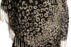 White Diagonal Leopard On Black Pashmina Feel With Tassels