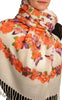 Bright Orange Butterflies & Flowers On White Pashmina Feel With Tassels