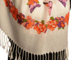 Bright Orange Butterflies & Flowers On White Pashmina Feel With Tassels