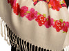 Red Butterflies & Flowers On White Pashmina Feel With Tassels