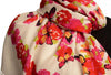 Red Butterflies & Flowers On White Pashmina Feel With Tassels