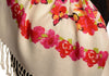Red Butterflies & Flowers On White Pashmina Feel With Tassels