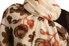 Brown Large Flowers On White Pashmina Feel With Tassels